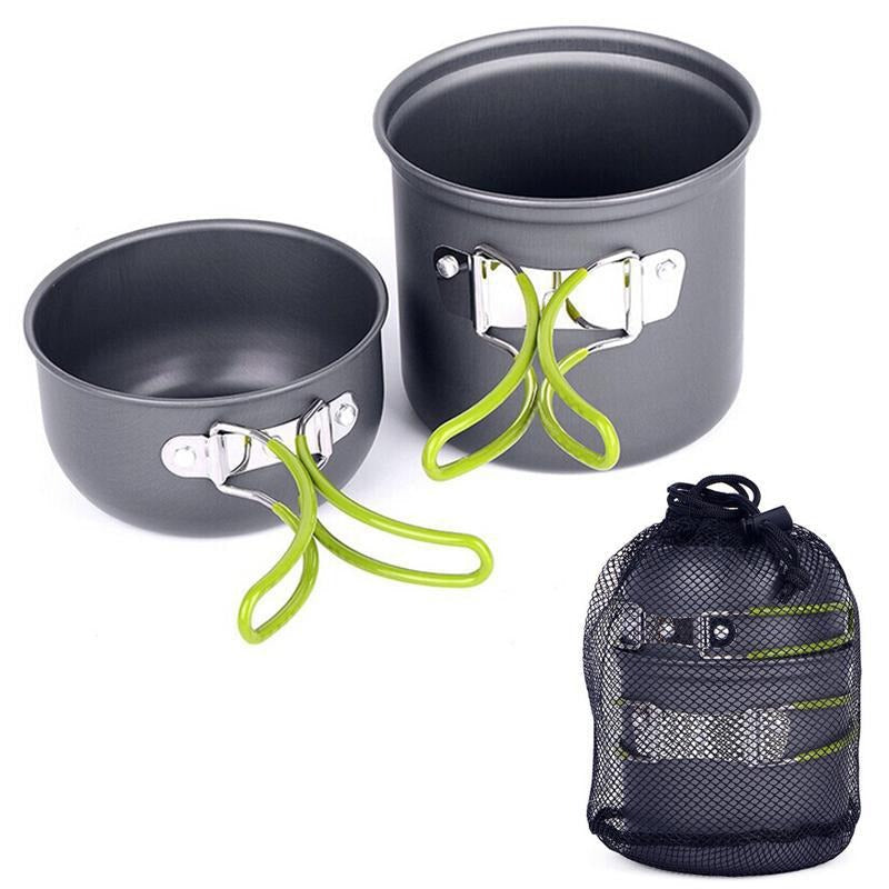 Portable Hard Anodized Aluminum Cookware Set, Three-Piece Outdoor Combo
