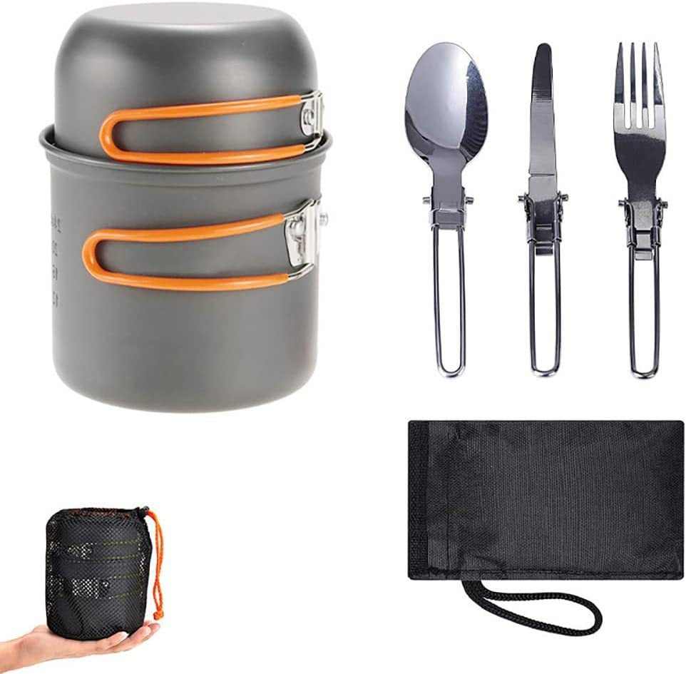 Portable Hard Anodized Aluminum Cookware Set, Three-Piece Outdoor Combo