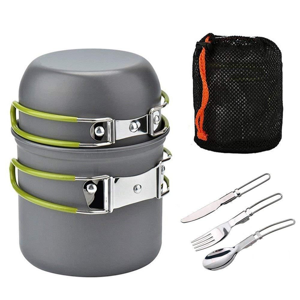 Portable Hard Anodized Aluminum Cookware Set, Three-Piece Outdoor Combo