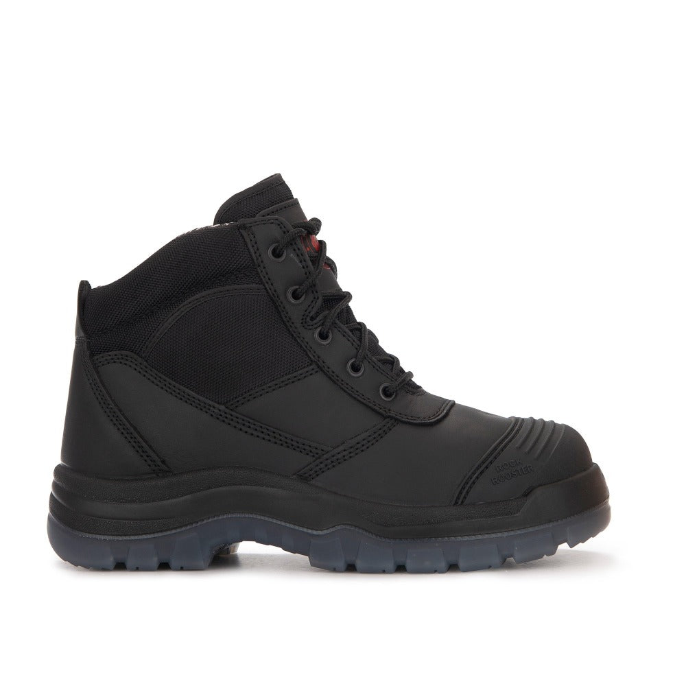 Crisson Black 6-Inch Leather Work Boots with Steel Toe Cap