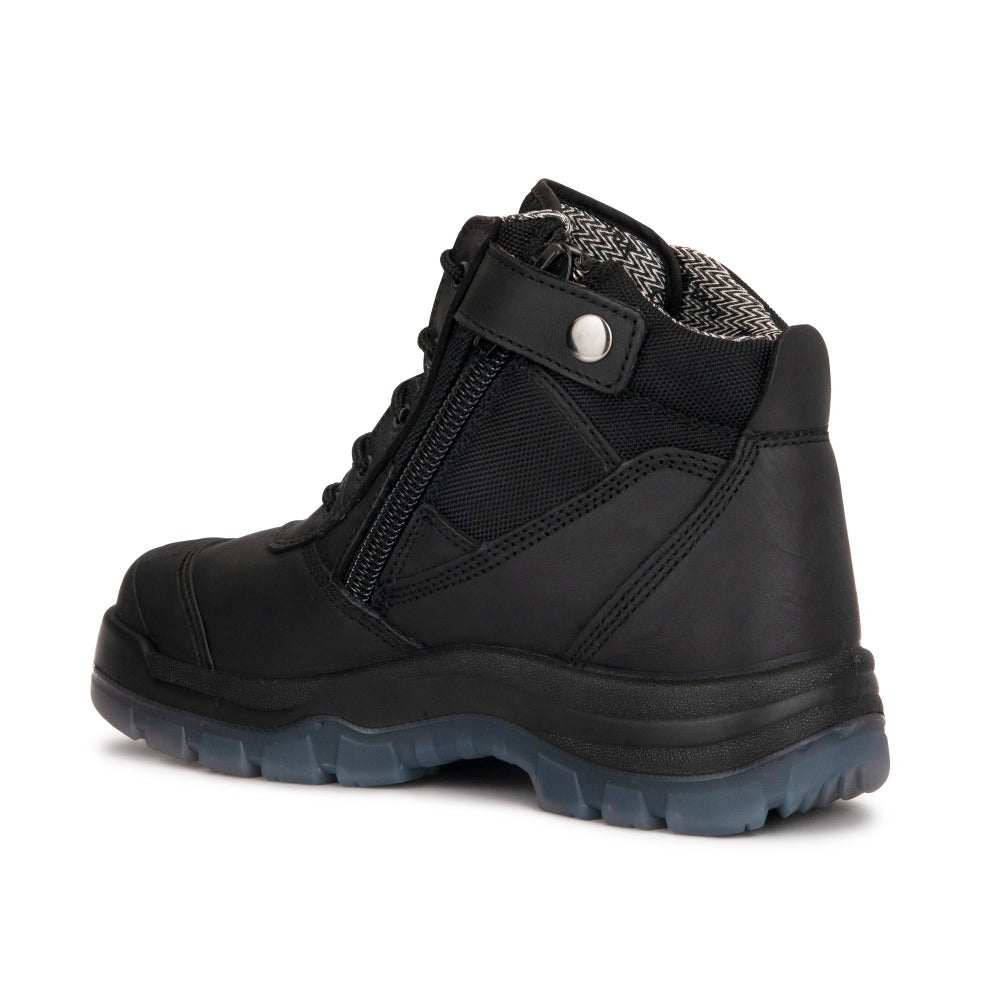 Crisson Black 6-Inch Leather Work Boots with Steel Toe Cap
