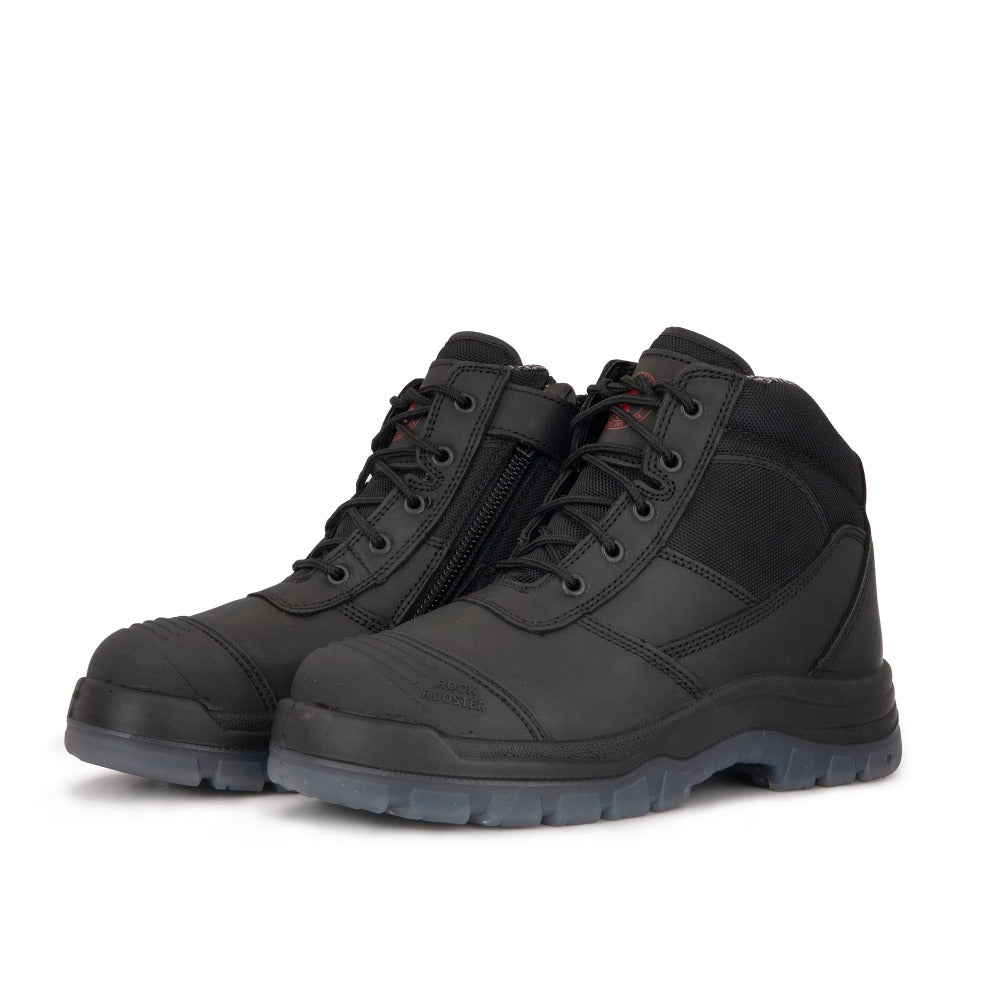 Crisson Black 6-Inch Leather Work Boots with Steel Toe Cap