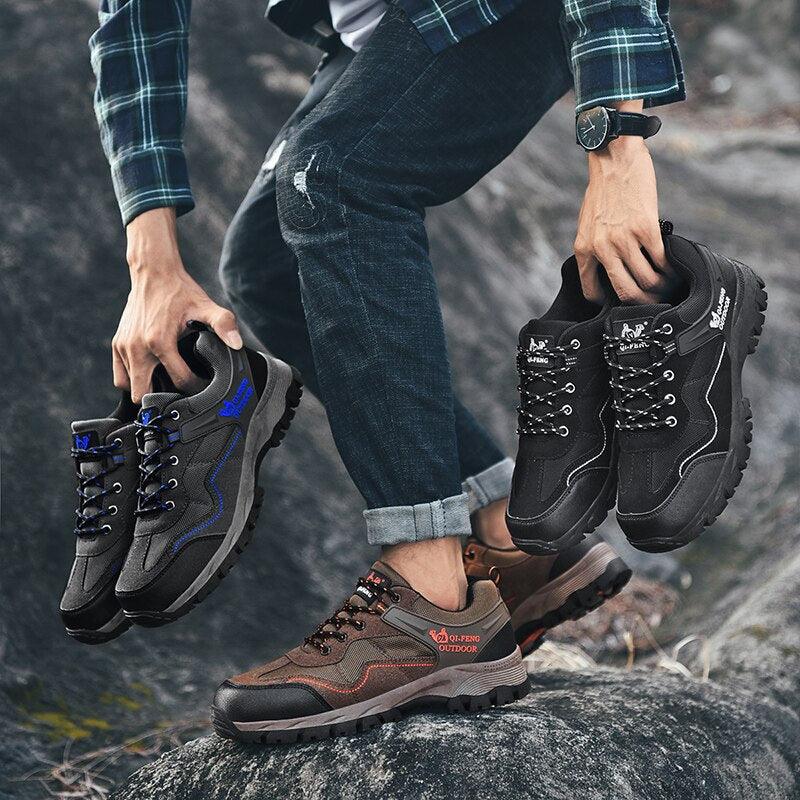 Men’s Outdoor Casual Hiking Shoes, Low-Cut Leather Walking Boots