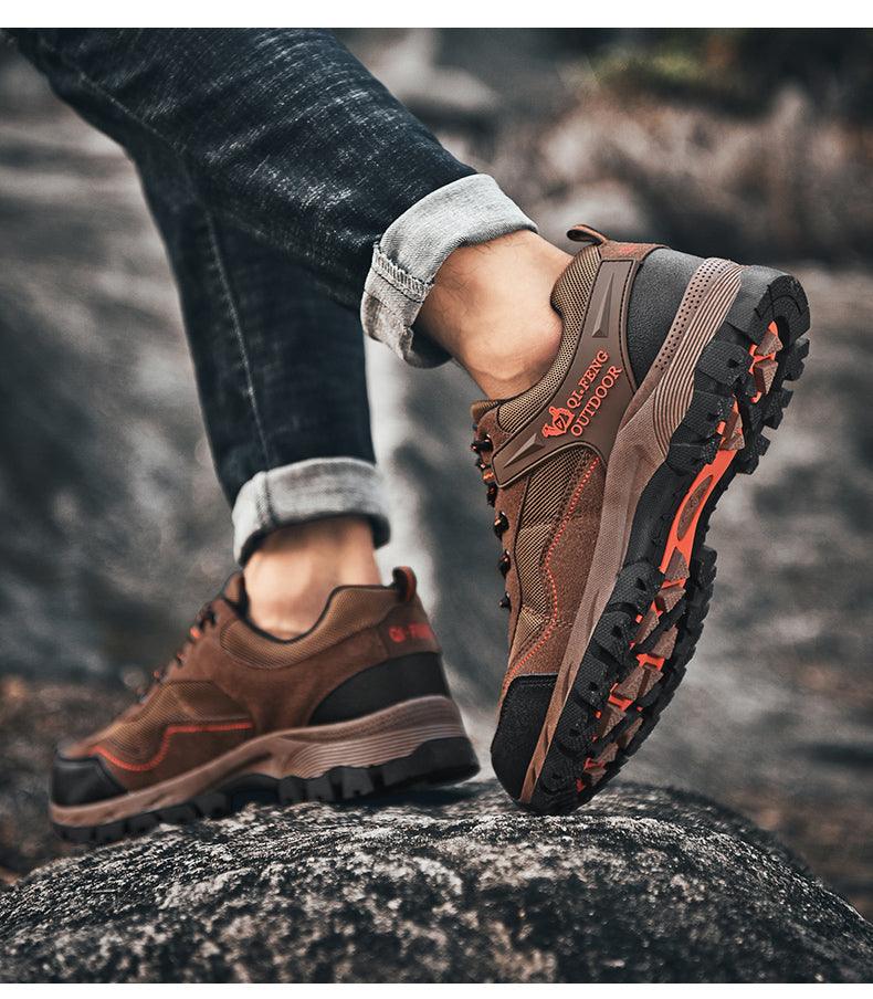 Men’s Outdoor Casual Hiking Shoes, Low-Cut Leather Walking Boots