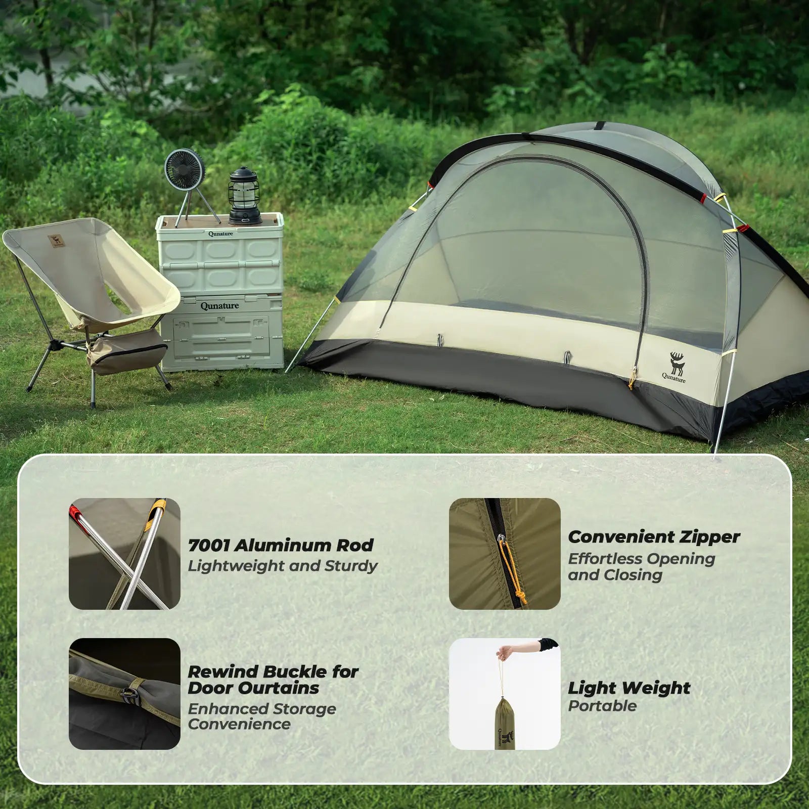 Lightweight Rainproof Camping Tent with Aluminum Poles, Easy Setup