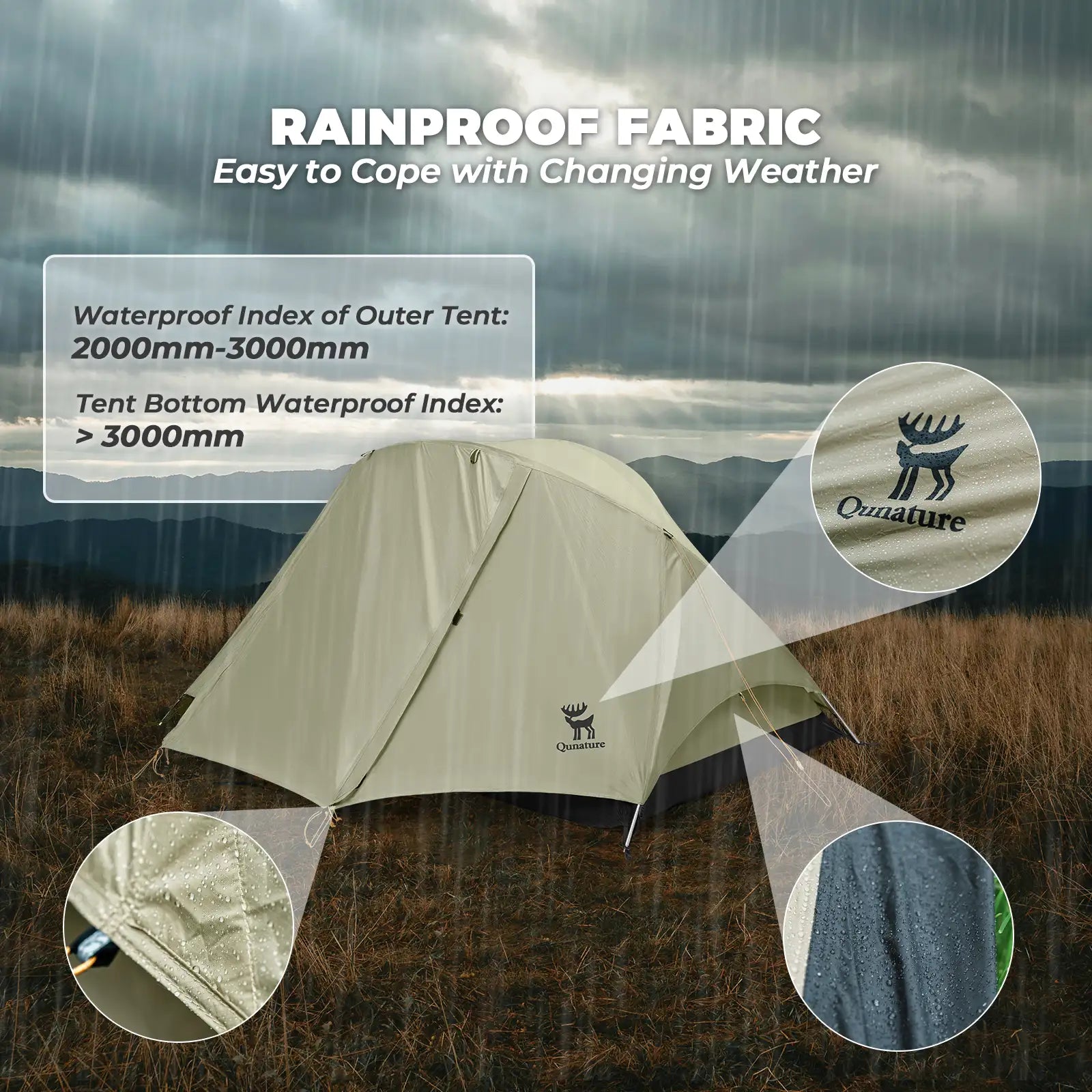 Lightweight Rainproof Camping Tent with Aluminum Poles, Easy Setup