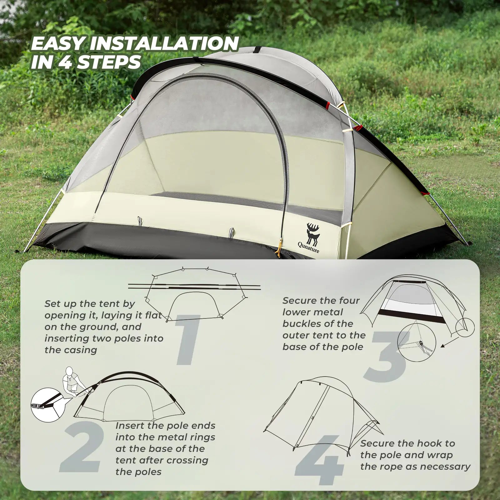 Lightweight Rainproof Camping Tent with Aluminum Poles, Easy Setup