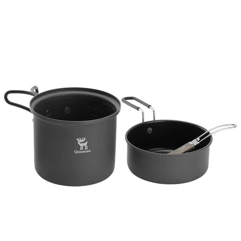Ultra-Light Aluminum Camping Cookware Set with Nestable Handles for Outdoors