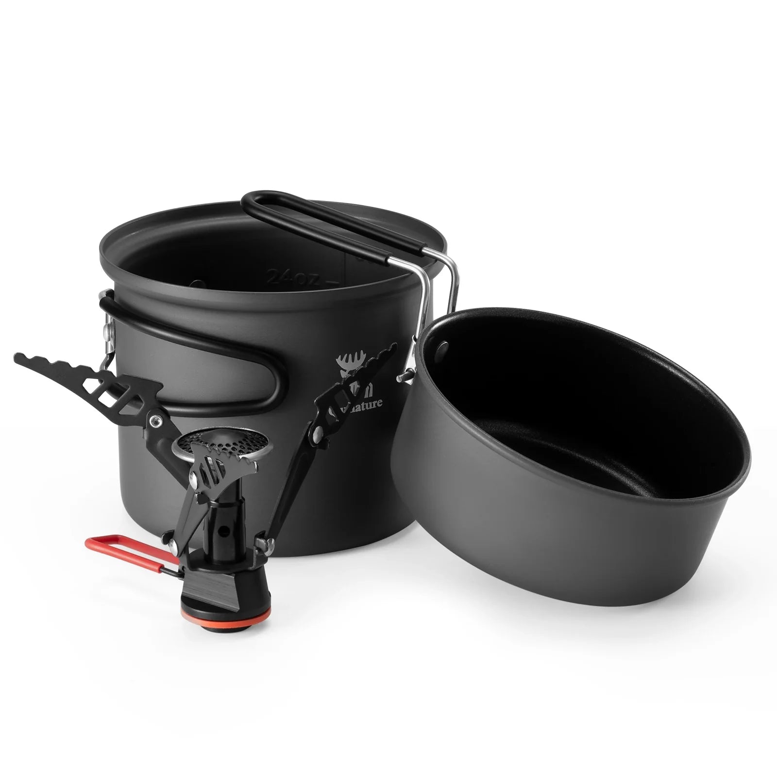 Ultra-Light Aluminum Camping Cookware Set with Nestable Handles for Outdoors