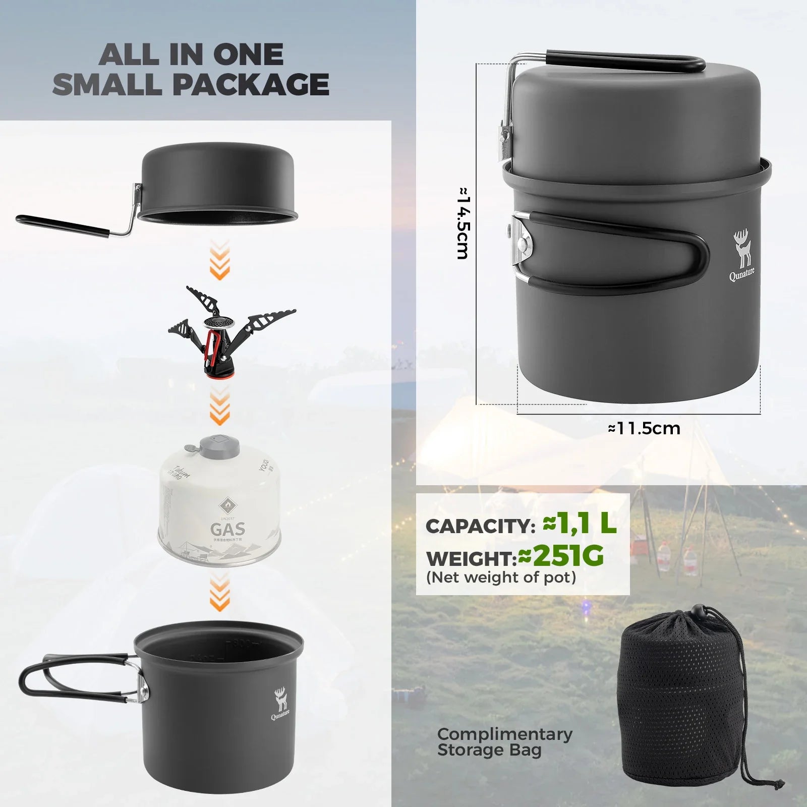 Ultra-Light Aluminum Camping Cookware Set with Nestable Handles for Outdoors