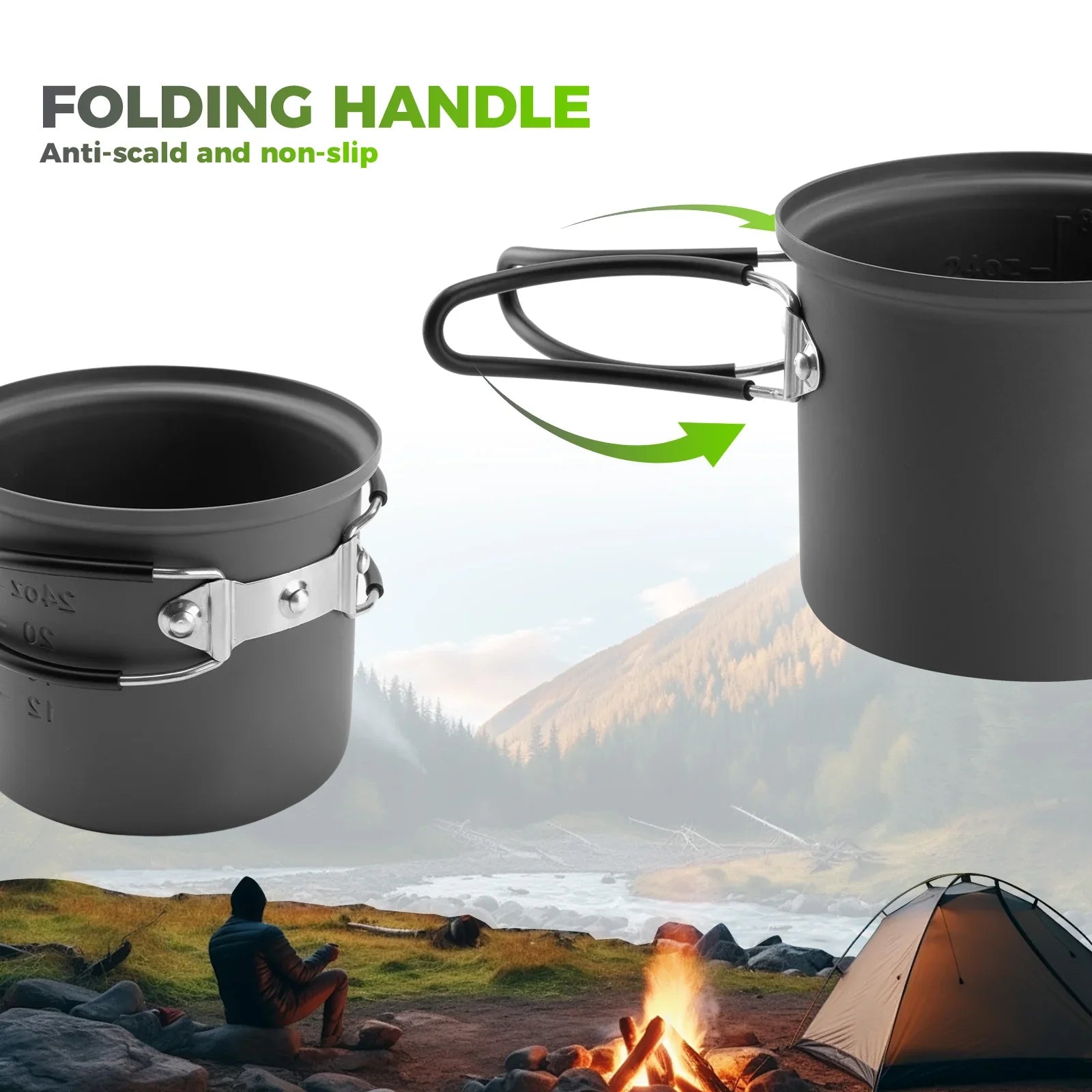 Ultra-Light Aluminum Camping Cookware Set with Nestable Handles for Outdoors